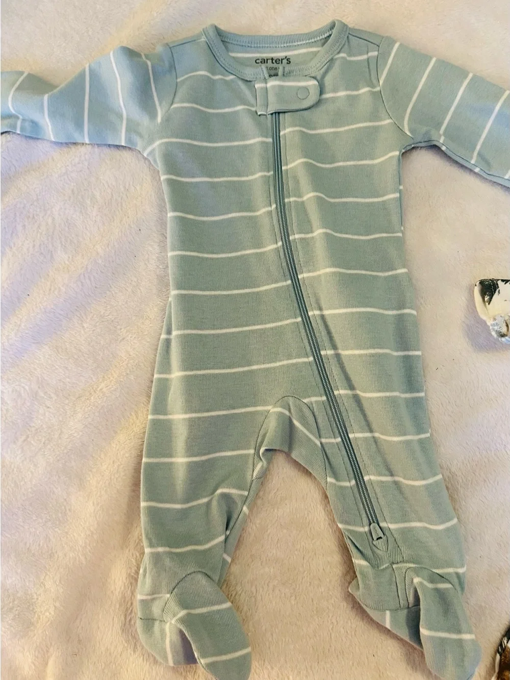 Carter's Sage Striped and Woodland Print Footed One-Pieces